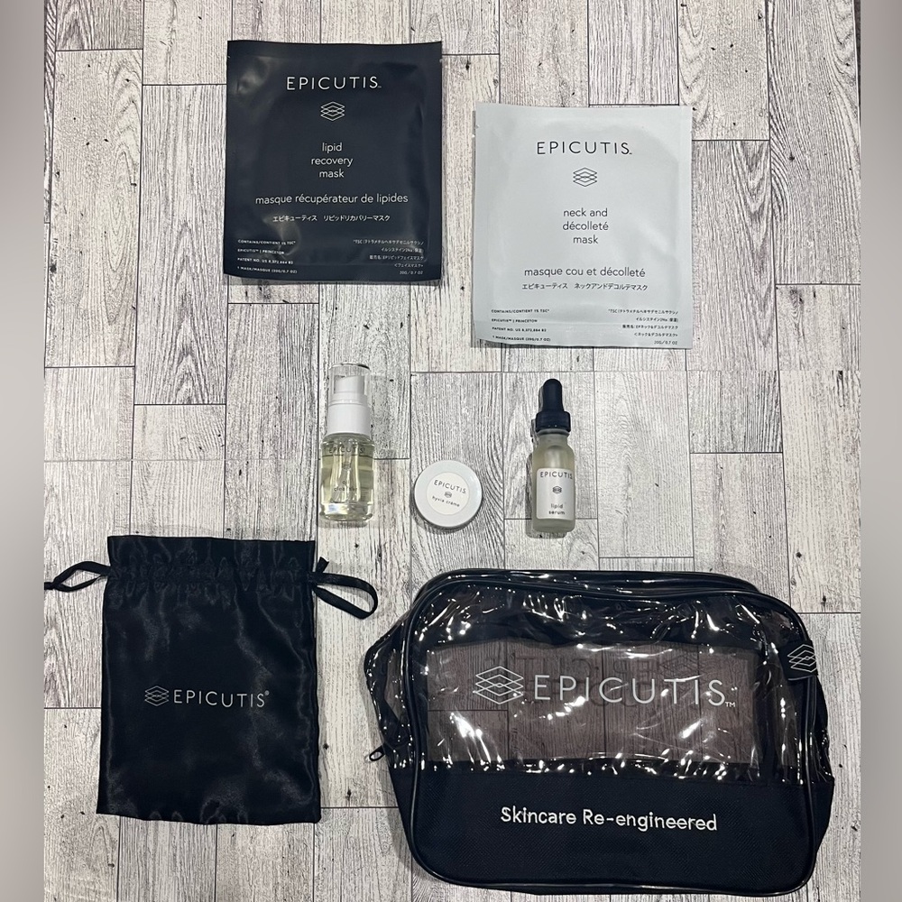 New 7 piece bundle of Epicutis (products, 2 masks & bags)